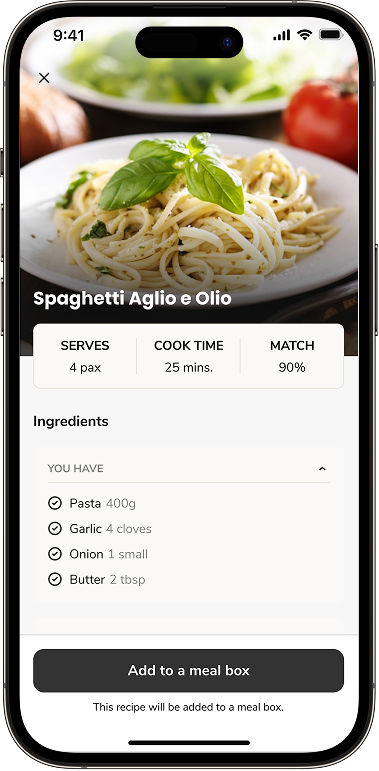 Pantrix app screen: Meal ideas that fit